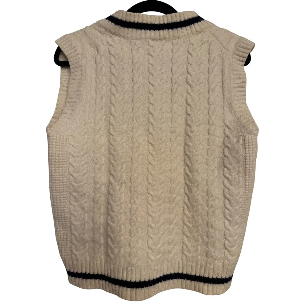 Aritzia Sunday Best Cable Knit Sweater Vest Cream Navy Merino Wool Blend Medium
